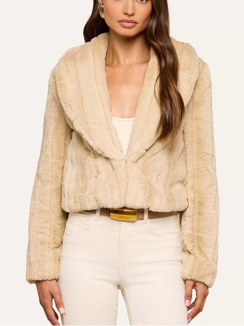 NWOT Lagence Davy Faux Fur Jacket in Latte Striped Fur, Size US 0/2/4/6/8/10